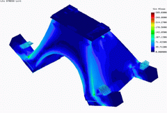 2002 - CONCRETE MIXER AM-190 - Front traverse - FEM model - Shell, solid and contact elements - Stress plot - Pro/MECHANICA 2001 + Cosmos/M 2.6 - VSS, a.s. Koice - AXYZ Awards 2001