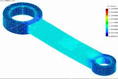 2002 - MOWING MACHINE - Connecting-rod - FEM model - Solid elements - Stress plot - Press - Pro/MECHANICA 2001 + Cosmos/M 2.6