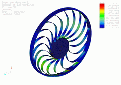 2003 - WHEEL WITH DAMPING - FEM model - Solid elements - Stress plot - Pro/MECHANICA Wildfire