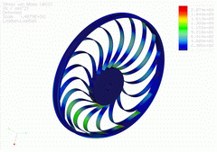 2003 - WHEEL WITH DAMPING - FEM model - Shell elements - Stress plot - Pro/MECHANICA Wildfire