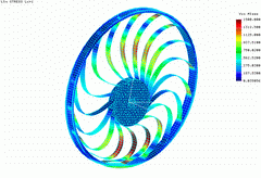 2003 - WHEEL WITH DAMPING - FEM model - Solid elements - Stress plot - Pro/MECHANICA Wildfire + Cosmos/M 2.8