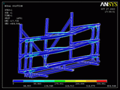 2003 - STEEL SHELF - Modification 3t -> 9t - FEM model - Solid elements - Stress plot - Pro/MECHANICA Wildfire + Ansys 7.0 - SPS Levice