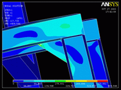 2003 - STEEL SHELF - Modification 3t -> 9t - FEM model - Solid elements - Stress plot - Pro/MECHANICA Wildfire + Ansys 7.0 - SPS Levice