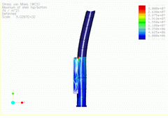 2004 - STEEL STACK KRV 3100/35000 - FEM model - Shell elements - Seismic response - Stress plot - 2nd direction - Pro/MECHANICA Wildfire 2.0 - Metal Welding, s.r.o. Vranov nad Topľou - Izmit, Turkey