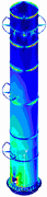 2004 - STEEL STACK KRV 3000/23500 - FEM model - Shell elements - Stress plot - Pro/MECHANICA Wildfire 2.0 + Cosmos/M 2.85 - Metal Welding, s.r.o. Vranov nad Topľou - Izmit, Turkey