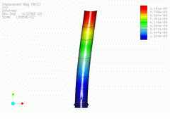 2004 - STEEL STACK KRV 3000/23500 - FEM model - Shell elements - Seismic response - Displacement plot - Pro/MECHANICA Wildfire 2.0 - Metal Welding, s.r.o. Vranov nad Topľou - Izmit, Turkey