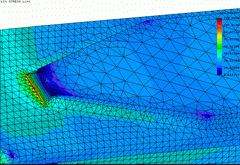 2004 - CRANE TRACK - FEM model - Shell and solid elements - Stress plot - Pro/MECHANICA Wildfire 2.0 + Cosmos/M 2.85 - U.S. Steel Koice, s.r.o.