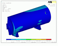 2005 - TANK 150 m3 - FEM model - Shell elements - Stress plot - Hydrostatic pressure - Nonlinear analysis - Pro/MECHANICA Wildfire 2.0 + Ansys 8.0 (Cosmos/M 2.85) - Saurus Poprad