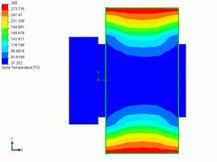 2005 - Crankshaft and rim - Shrink contact - Transient flow analysis - Temperature plot 30 seconds - SolidWorks 2005 + CosmosFloWorks 2005